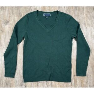 Karen Scott Green Ribbed V Neck Sweater S Small 100% Cotton